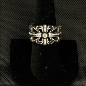 Chrome hearts double floral studded cross engraved ring